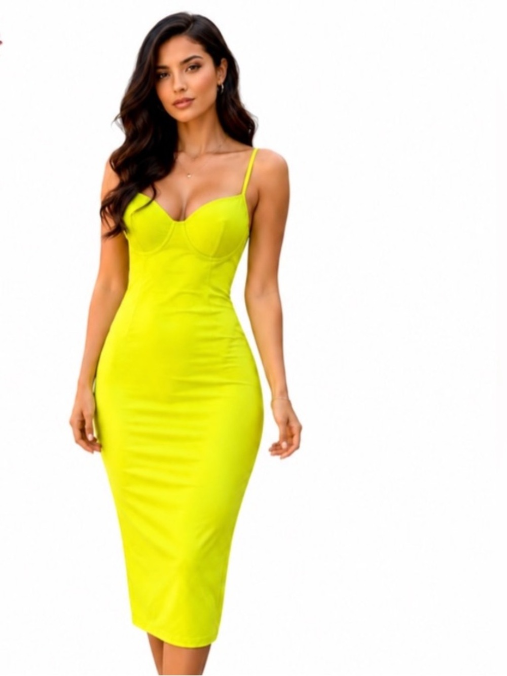 NWT Neon Yellow Midi Bodycon Dress